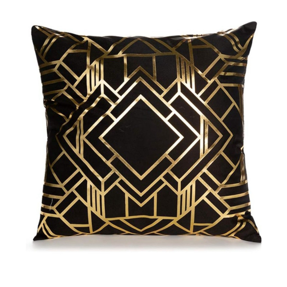 Abstract Pattern Pillow Cover In Black And Gold